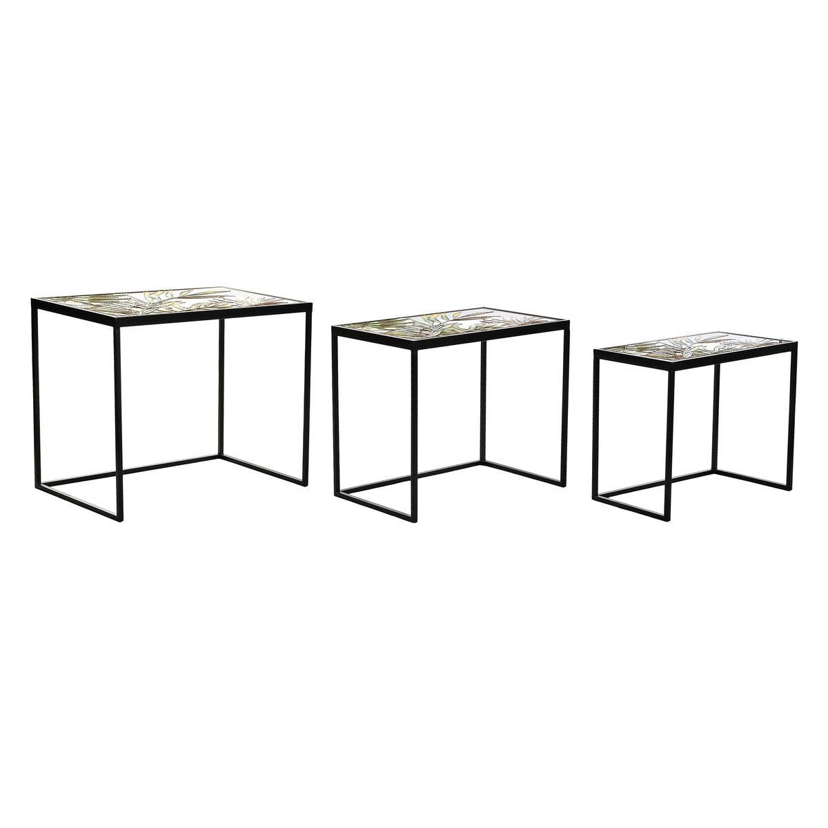 Komplet 3 miz DKD Home Decor Črna Zelena Zlat 60 x 40 x 50 cm