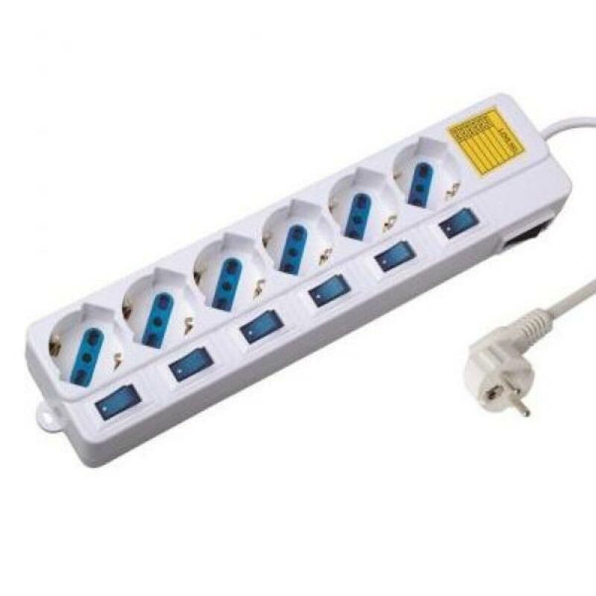 Контакт - 6 изхода с копче Ewent EW3932 1,5 m 2500W Бял (1,5 m)