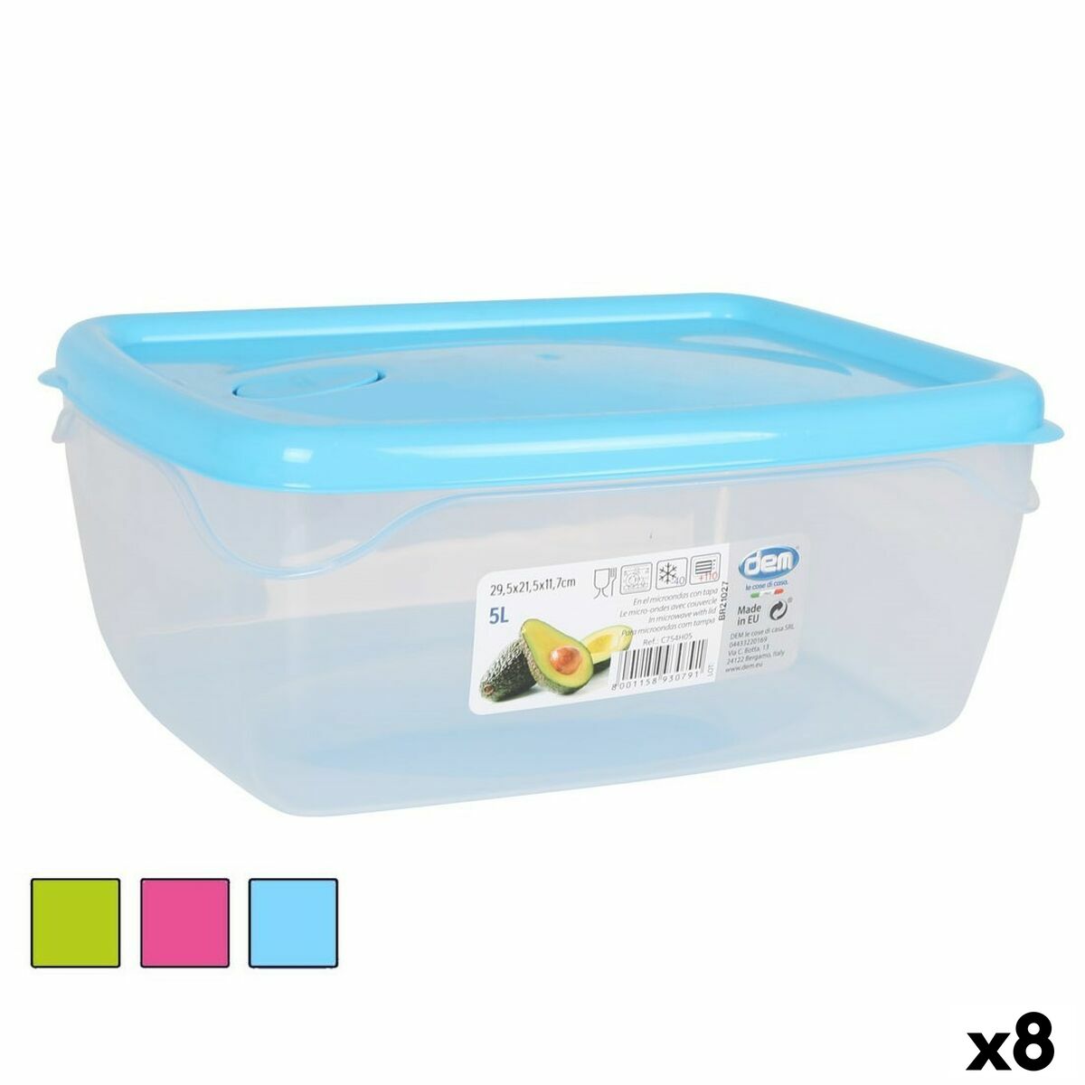 Rektangulær Lunsjboks med Lokk Dem 5 L Rektangulær 29,5 x 21,5 x 11,7 cm (8 enheter)