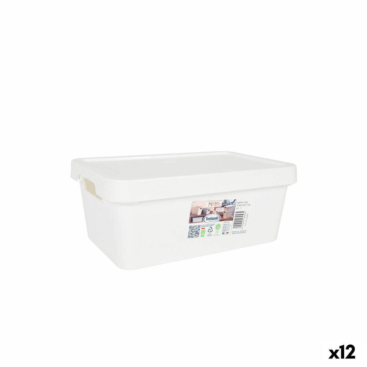 Oppbevaringsboks med Lokk Tontarelli Maya Hvit 4,2 L 28 x 18 x 11,2 cm (12 enheter)