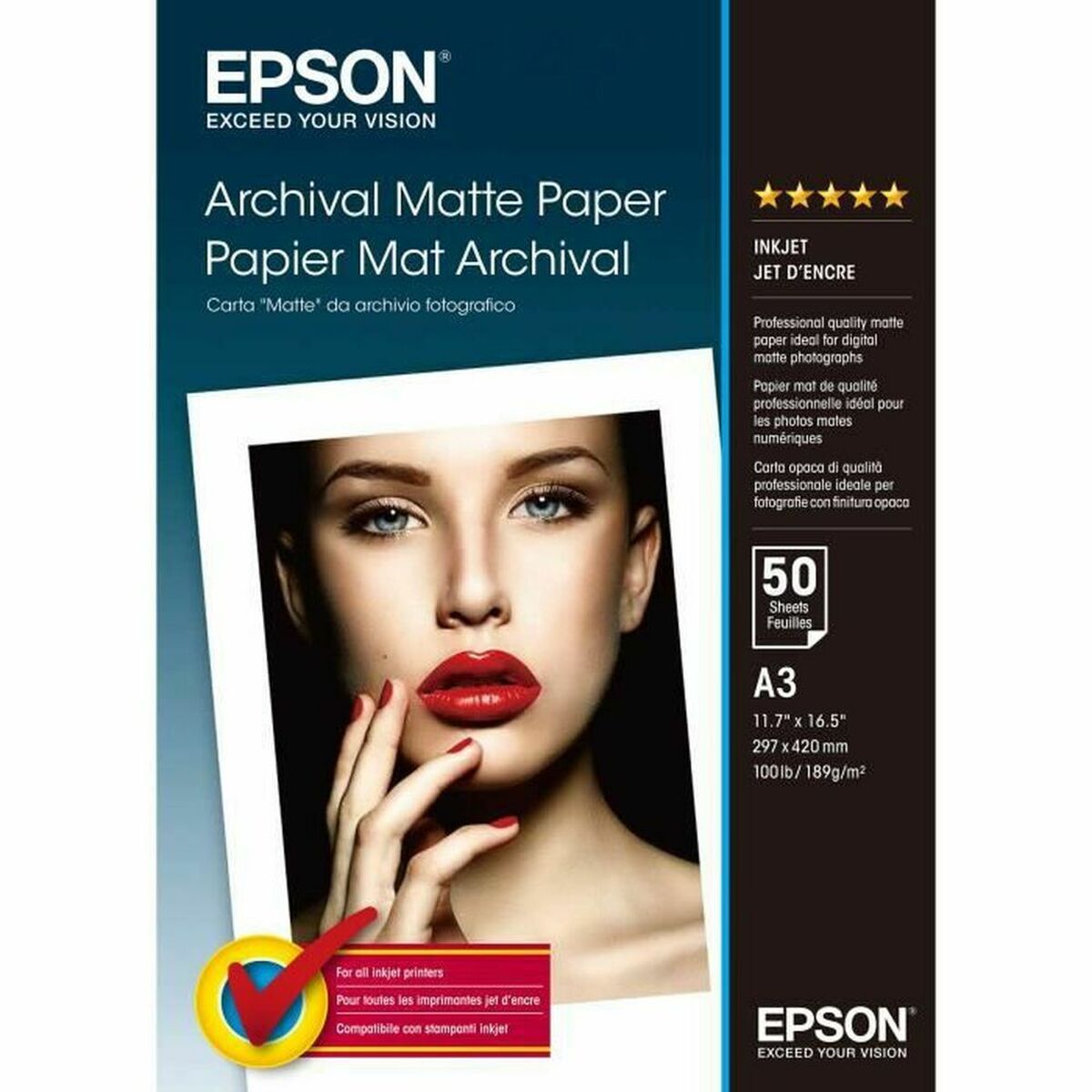 Mat fotografisk papir Epson C13S041344 A3 50 Ark
