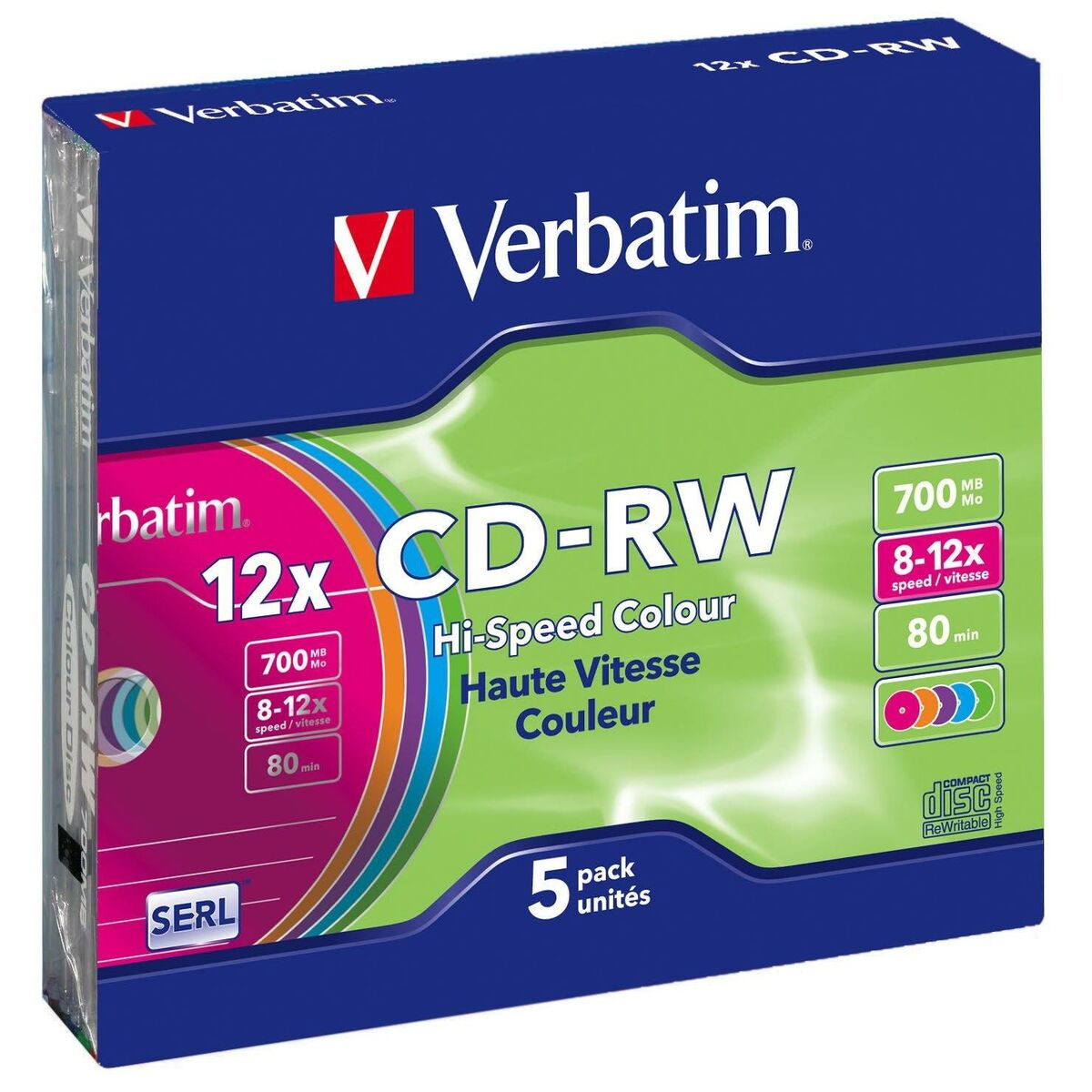Afbeeldingen van CD-R Verbatim CD-RW Colour 12x 700 MB 12x (5 Units)