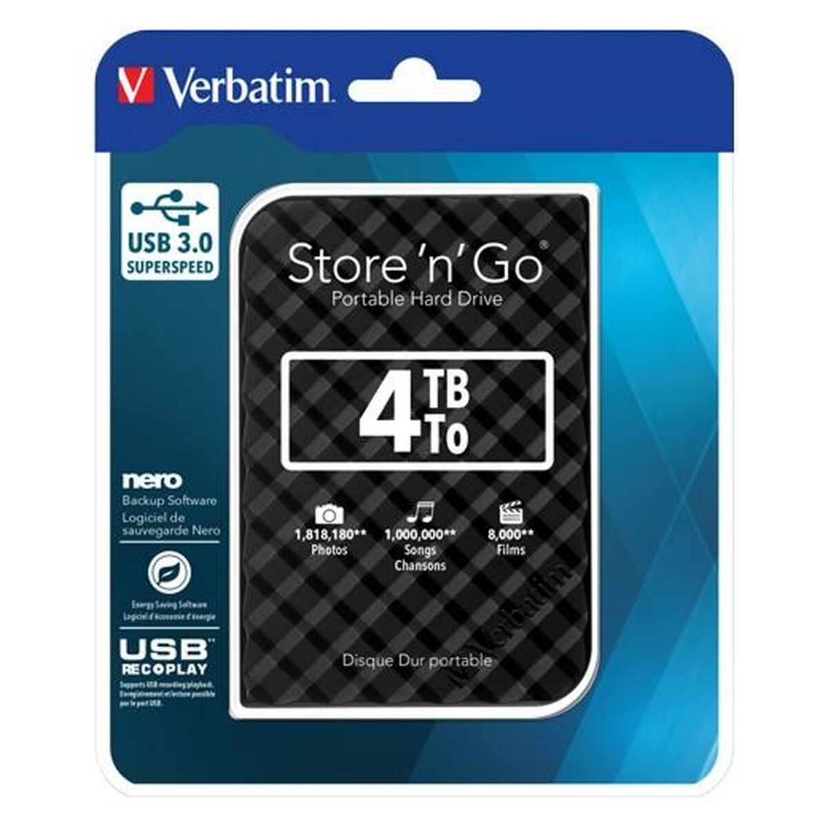 Afbeeldingen van External Hard Drive Verbatim Disco Duro Portátil Store 'n' Go USB 3.0 de 4 TB en color Negro USB 3.0