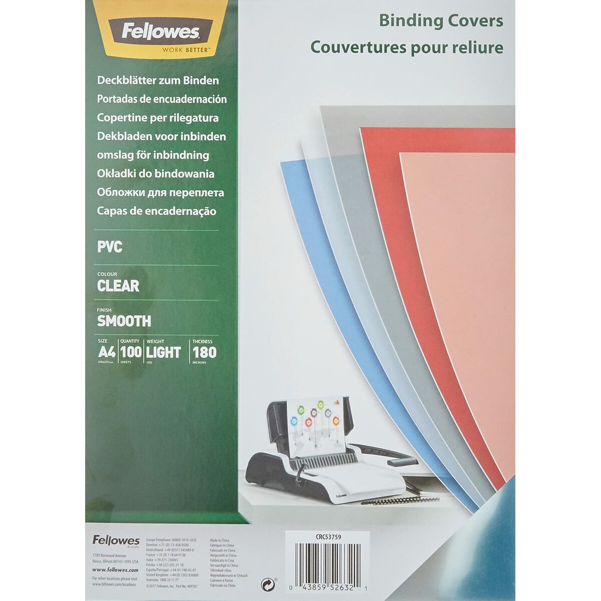 Couvertures de reliure Fellowes 5375901 100 Unités Transparent PVC A4