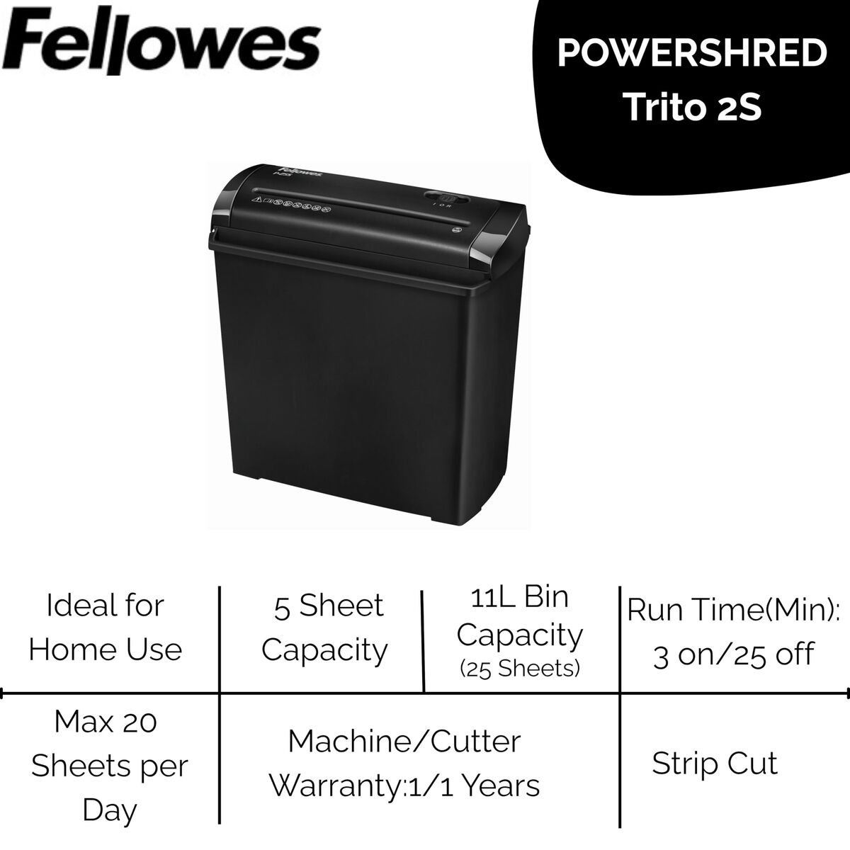 Image de Paper Shredder Fellowes Trito 2S 11 L Black
