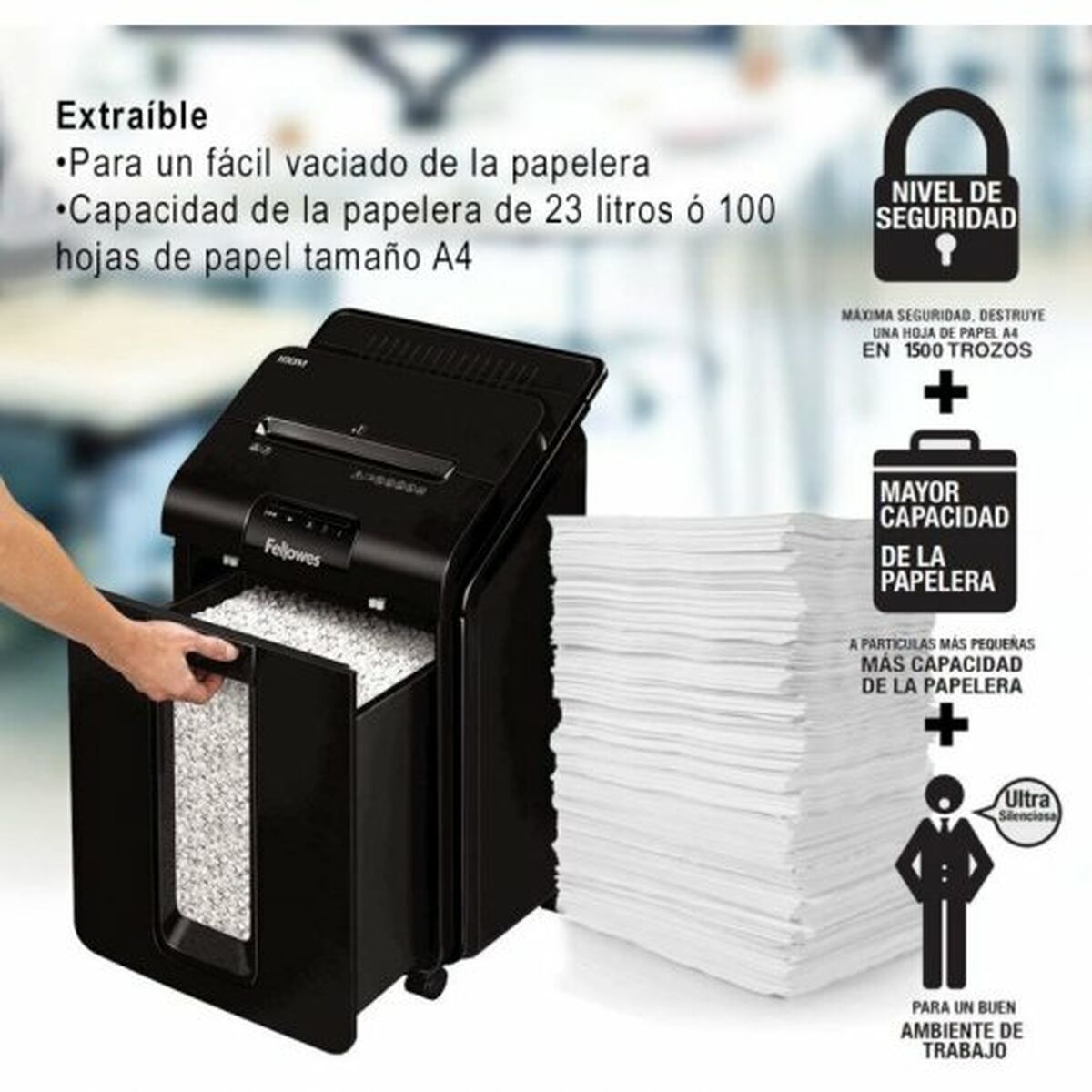 Afbeeldingen van Micro-Cut Paper Shredder Fellowes AutoMax 100M 23 L