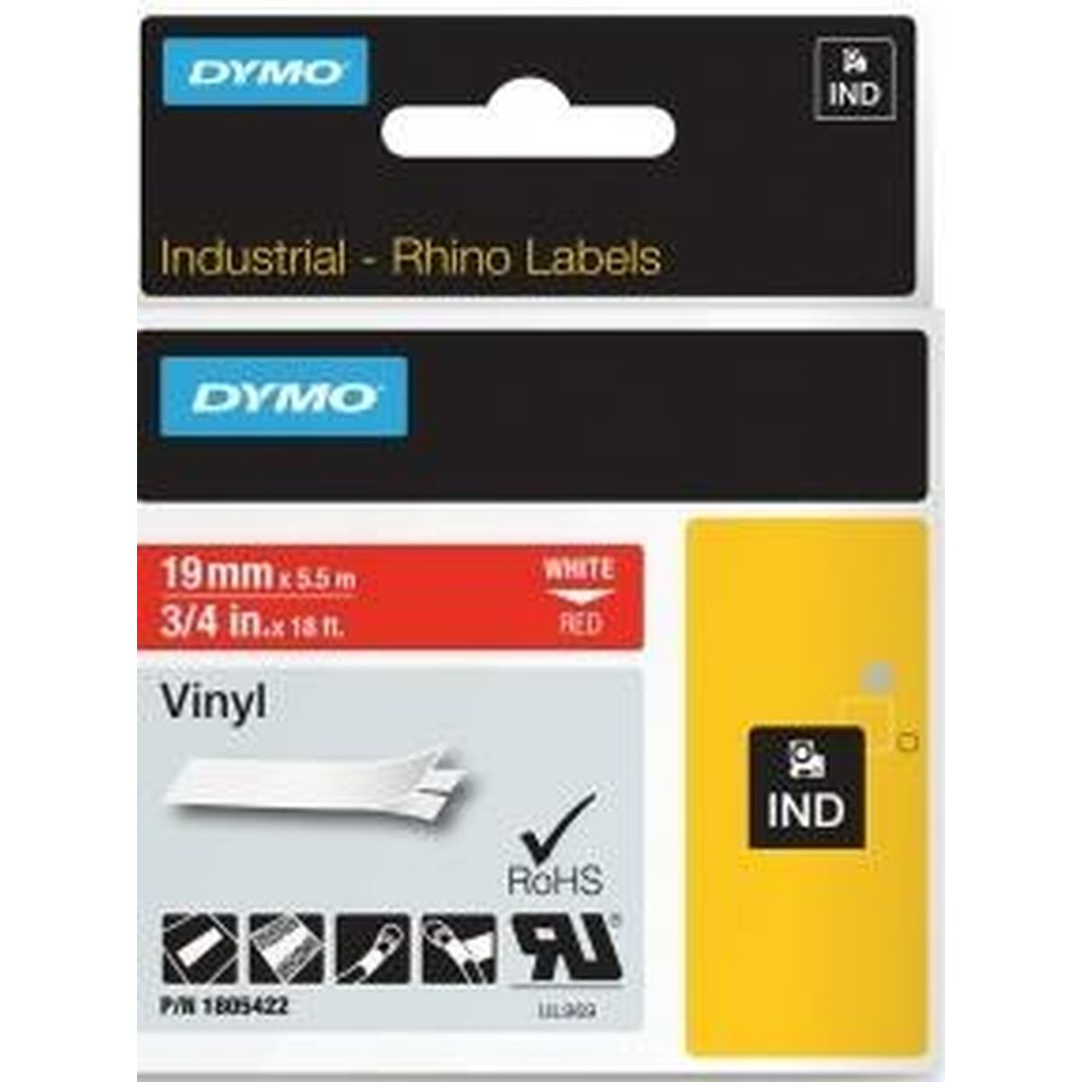 Afbeeldingen van Laminated Tape for Labelling Machines Dymo ID1-19 White Red 19 mm x 5,5 m