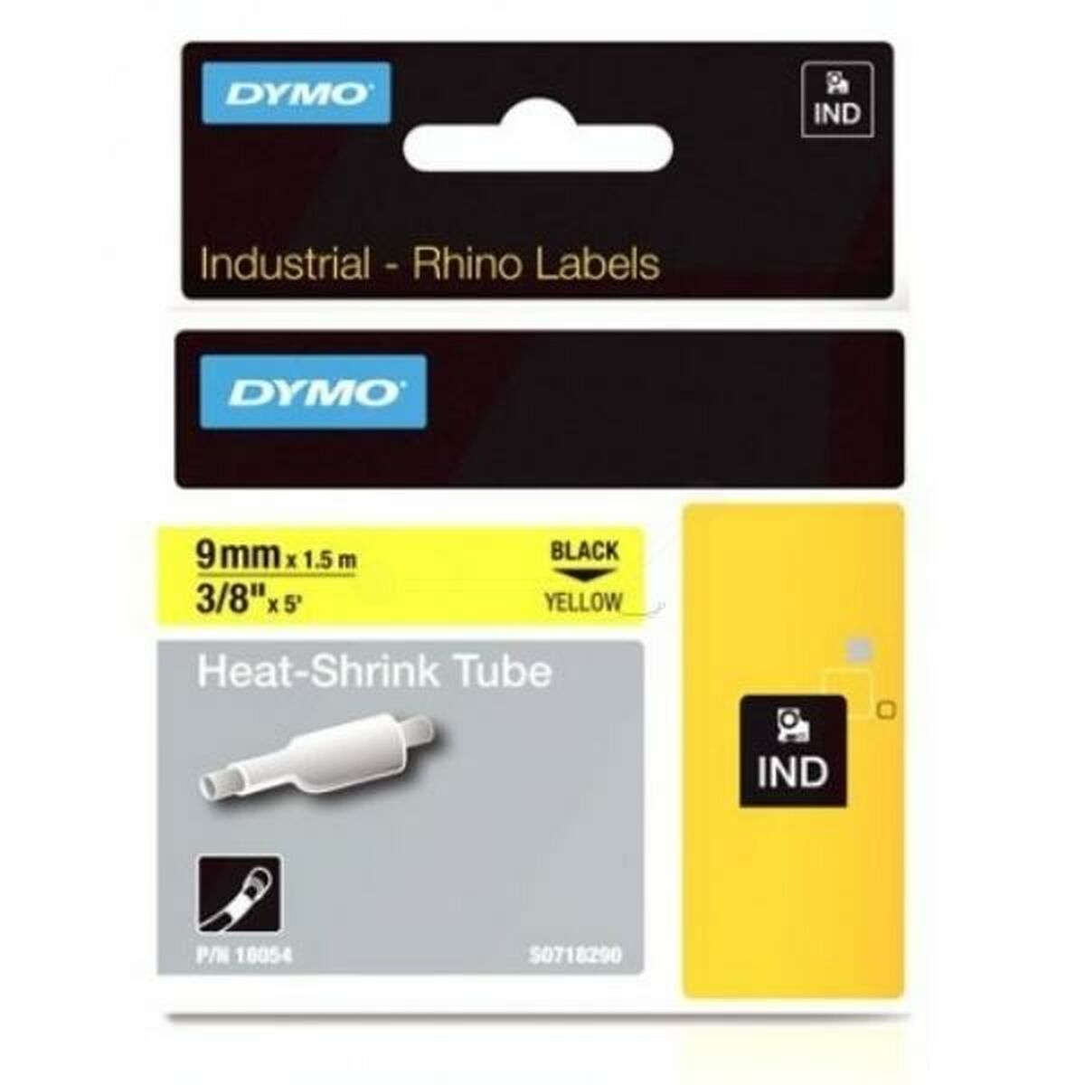 Afbeeldingen van Laminated Tape for Labelling Machines Dymo ID1-9 Yellow Black 9 mm x 1,5 m