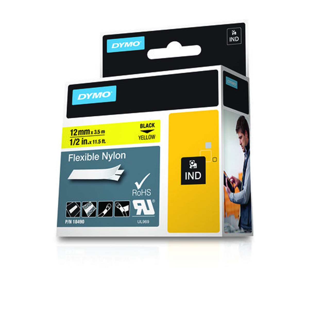 Afbeeldingen van Laminated Tape Dymo Nylon Flexible IND Multicolour Black/Yellow