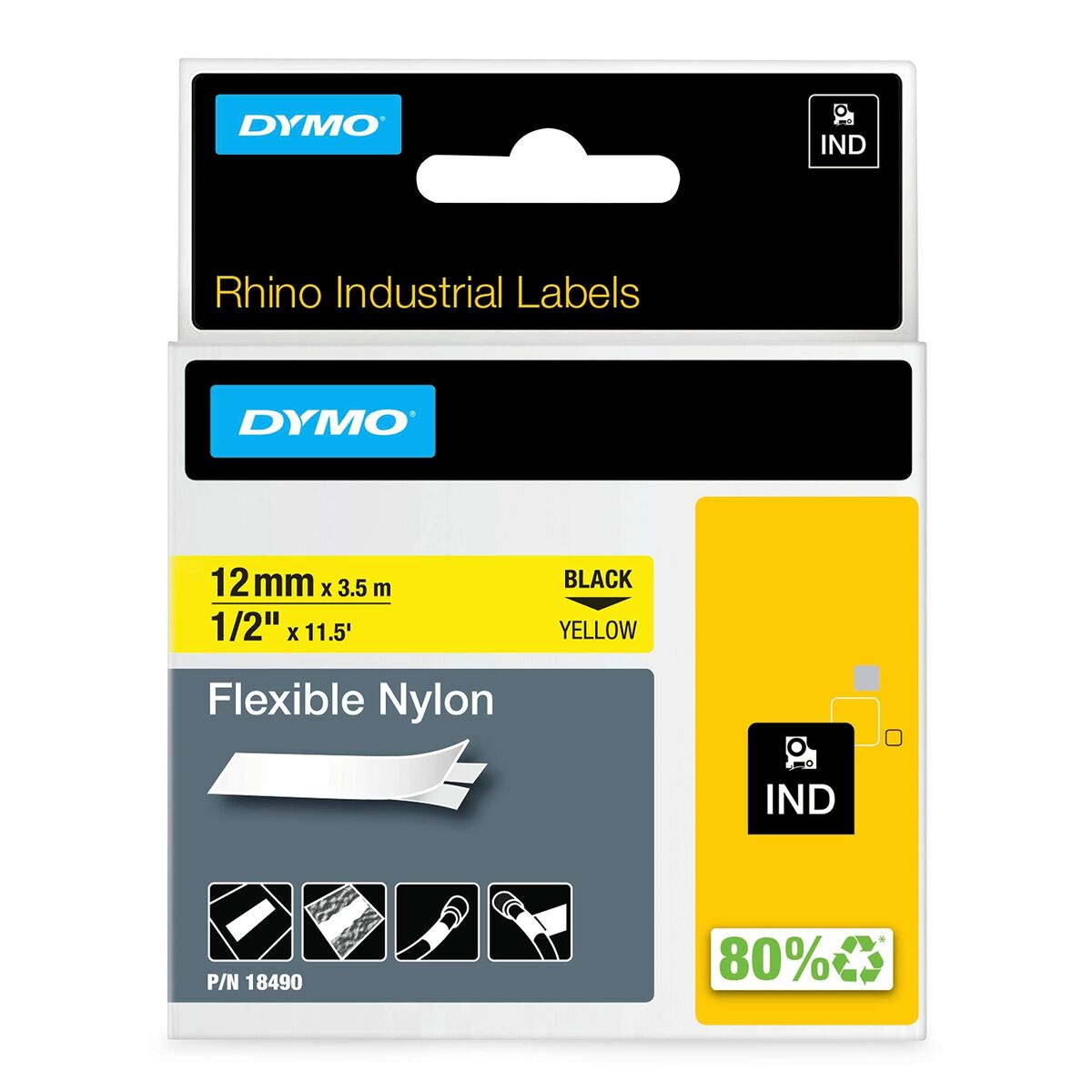 Afbeeldingen van Laminated Tape Dymo Nylon Flexible IND Multicolour Black/Yellow
