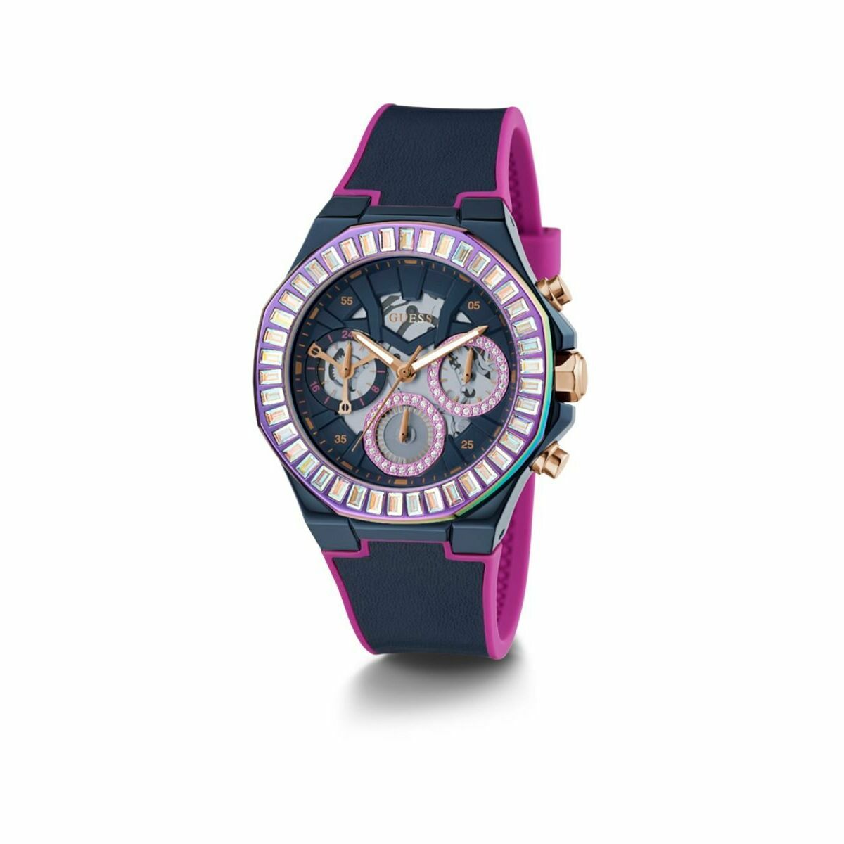 Si vous aimez suivre les dernières tendances en matière de mode et accessoires, achetez Montre Femme Guess GW0463L2 au meilleur prix. Matériau du boîtier de la montre: Acier inoxydableMatériau de l'objectif: MinéralType de mouvement: QuartzInclut: Le coffret de la marque est inclusCouleur du cadran: VioletImperméabilité: 5 atmType de fermeture: BoucleCouleur du boîtier de l'horloge: BleuCouleur du bracelet: VioletMatériau du bracelet: SiliconeGenre: FemmeDiamètre du boîtier de la montre: Ø 40 mmLiens supplémentaires: NonType de montre: Montre-bracelet