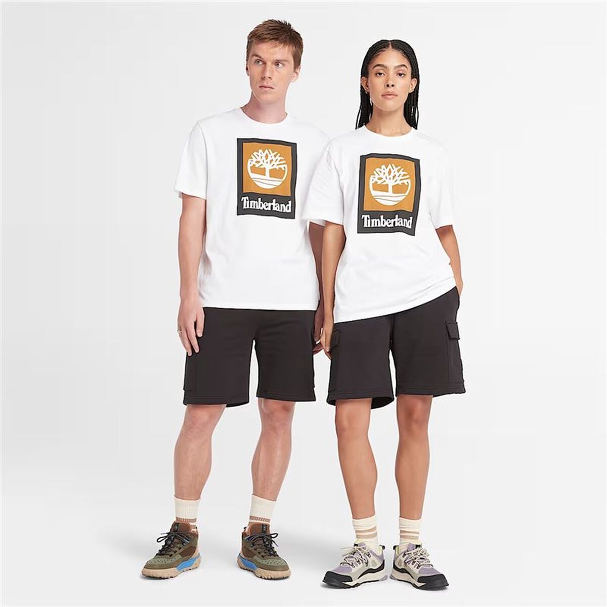Heren-T-Shirt met Korte Mouwen Timberland Stack Logo Colored Wit