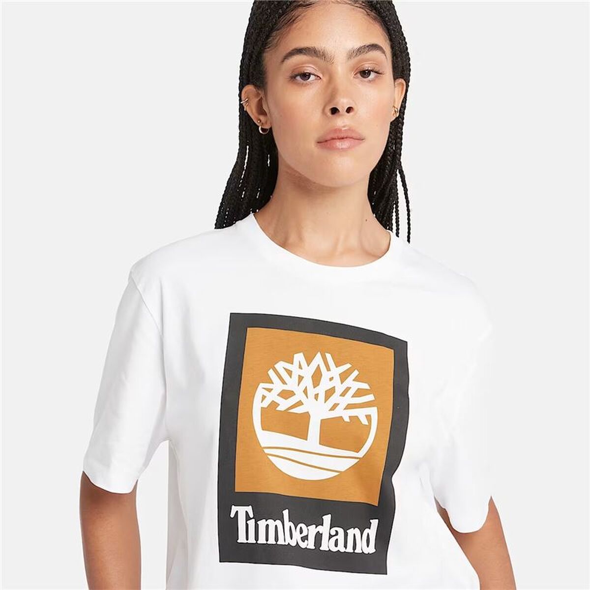 Heren-T-Shirt met Korte Mouwen Timberland Stack Logo Colored Wit