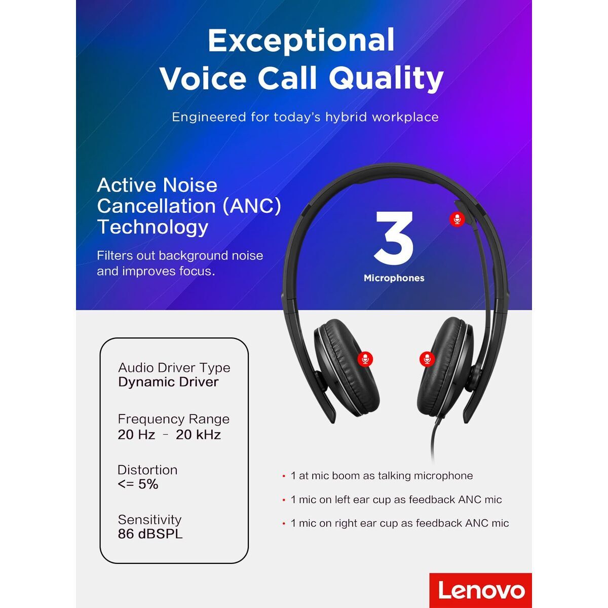 Headphones Lenovo 4XD1M39029 Black