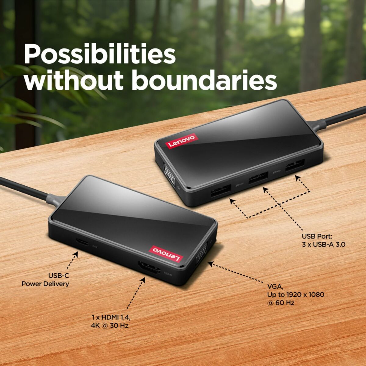 Afbeeldingen van USB Hub Lenovo GX91M73945 Black 100 W