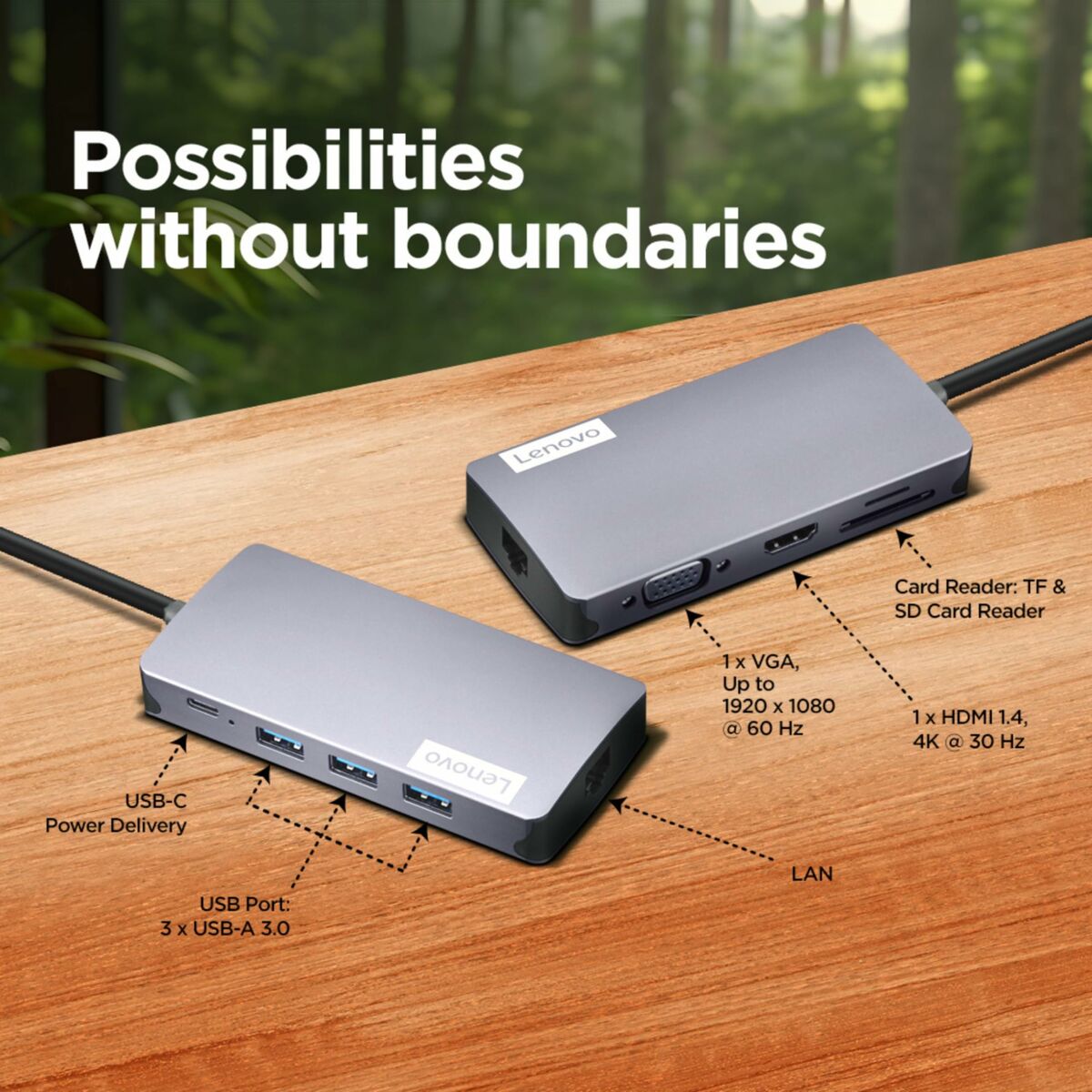Afbeeldingen van USB Hub Lenovo GX91M73946 Grey 100 W