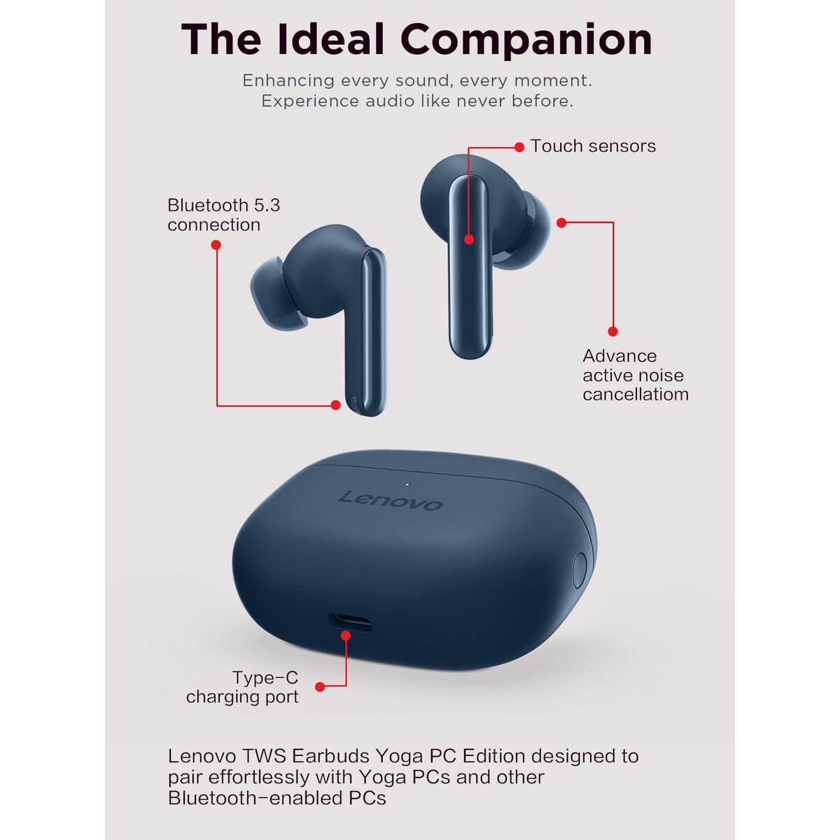 Afbeeldingen van Wireless Earphones with Charging Case Lenovo TWS YOGA PC Edition