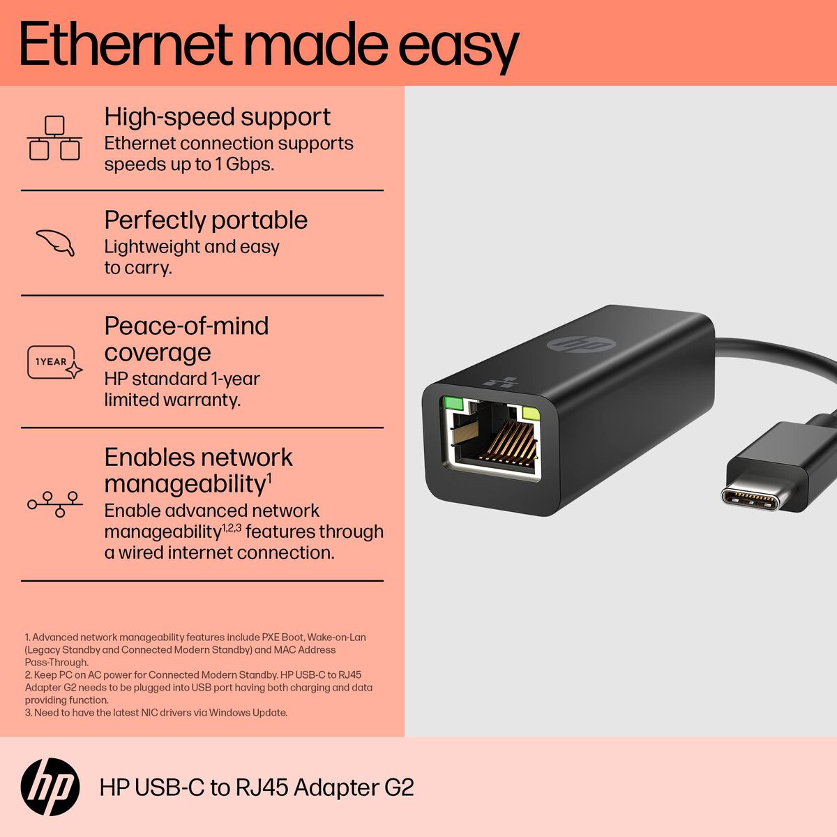 Afbeeldingen van USB-C to Ethernet Adapter HP 4Z527AA