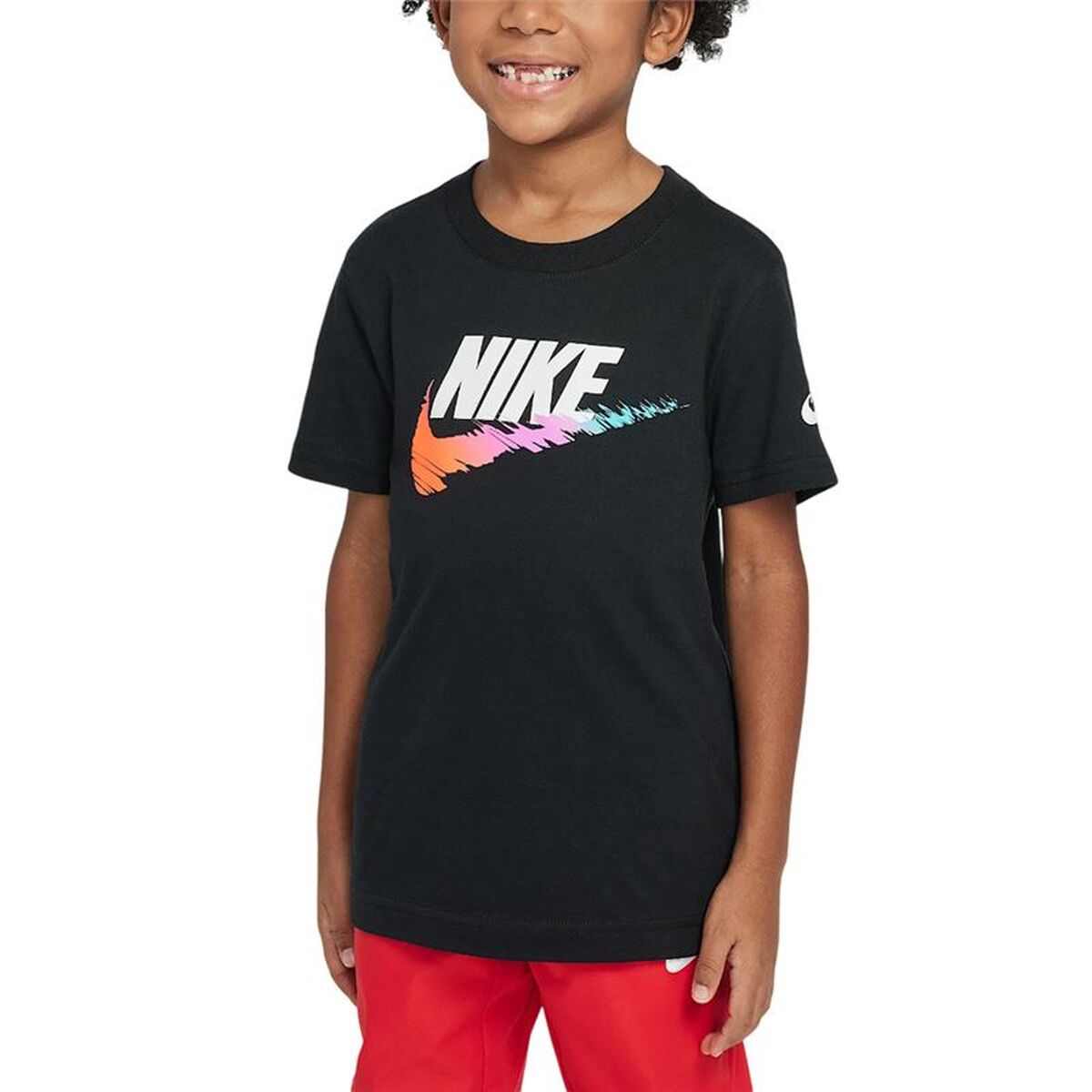 T-Shirt met Korte Mouwen voor kinderen Nike Brandmark Swoosh Zwart