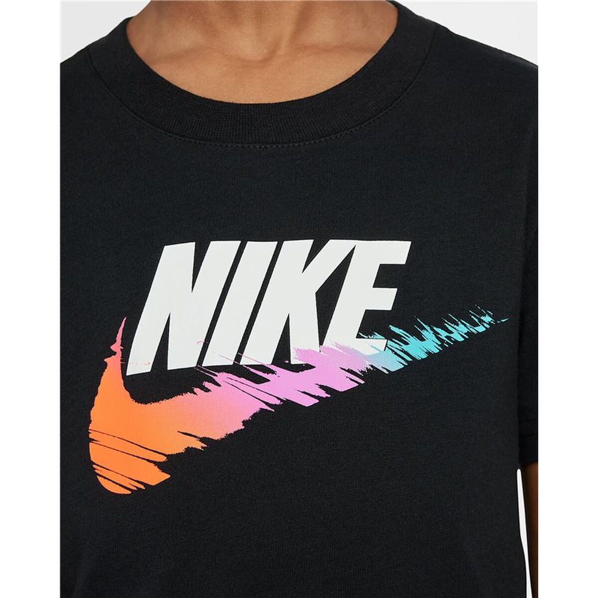 T-Shirt met Korte Mouwen voor kinderen Nike Brandmark Swoosh Zwart