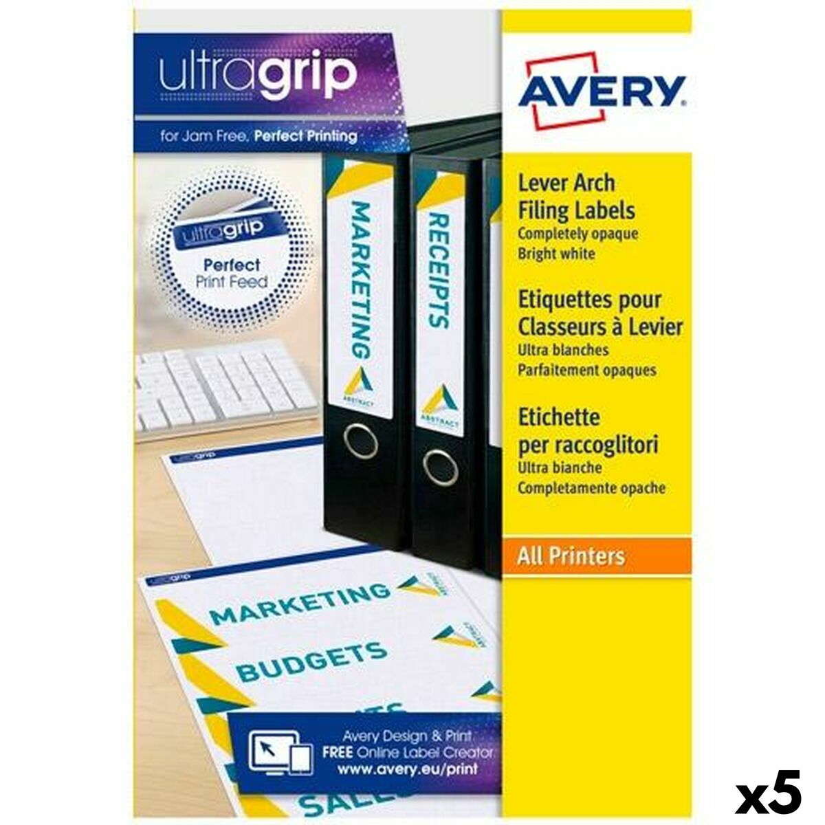 Etiquettes pour Imprimante Avery L4761 192 x 61 mm Blanc 25 Volets (5 Unités)