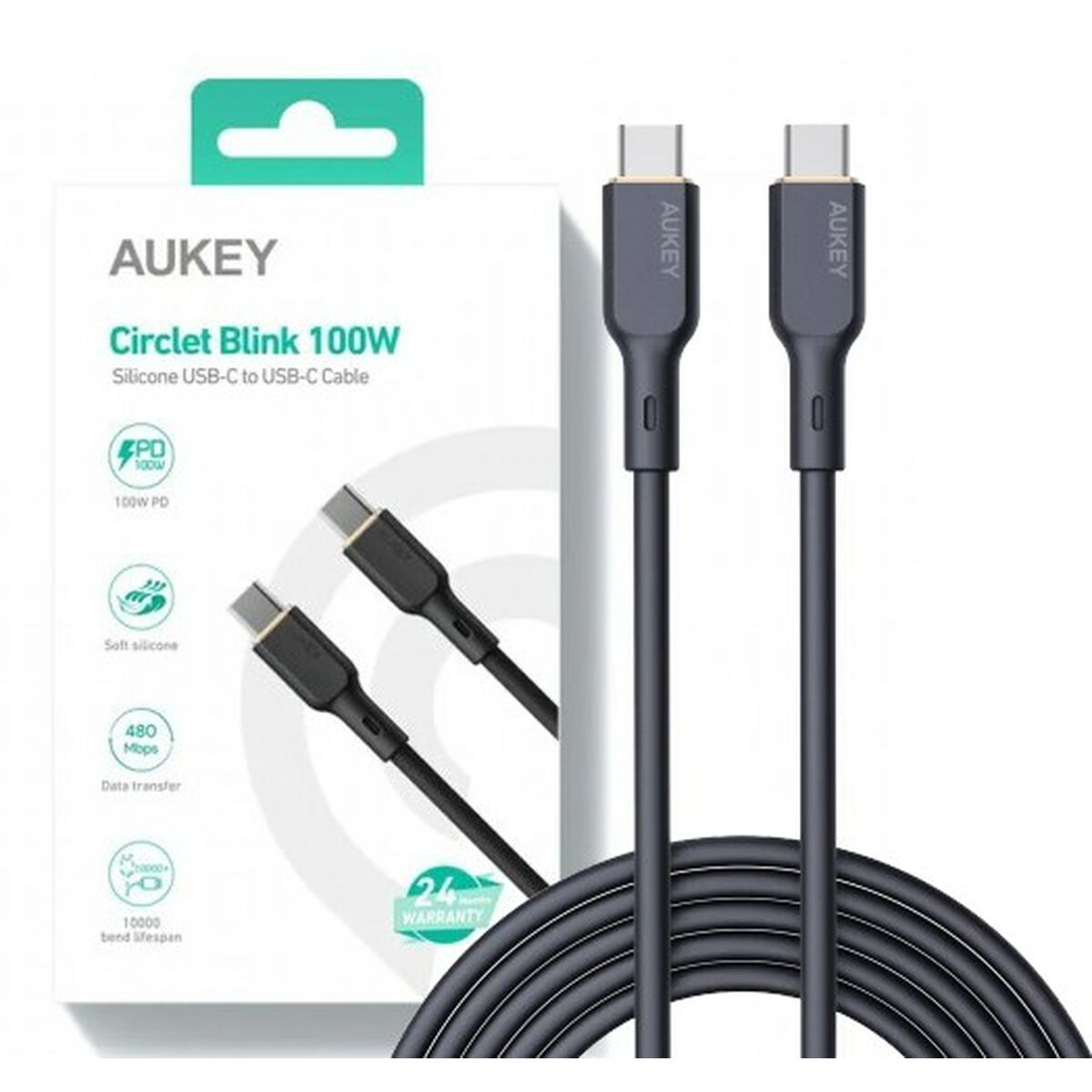 Câble USB-C vers USB-C Aukey CB-SCC101 Noir 1 m