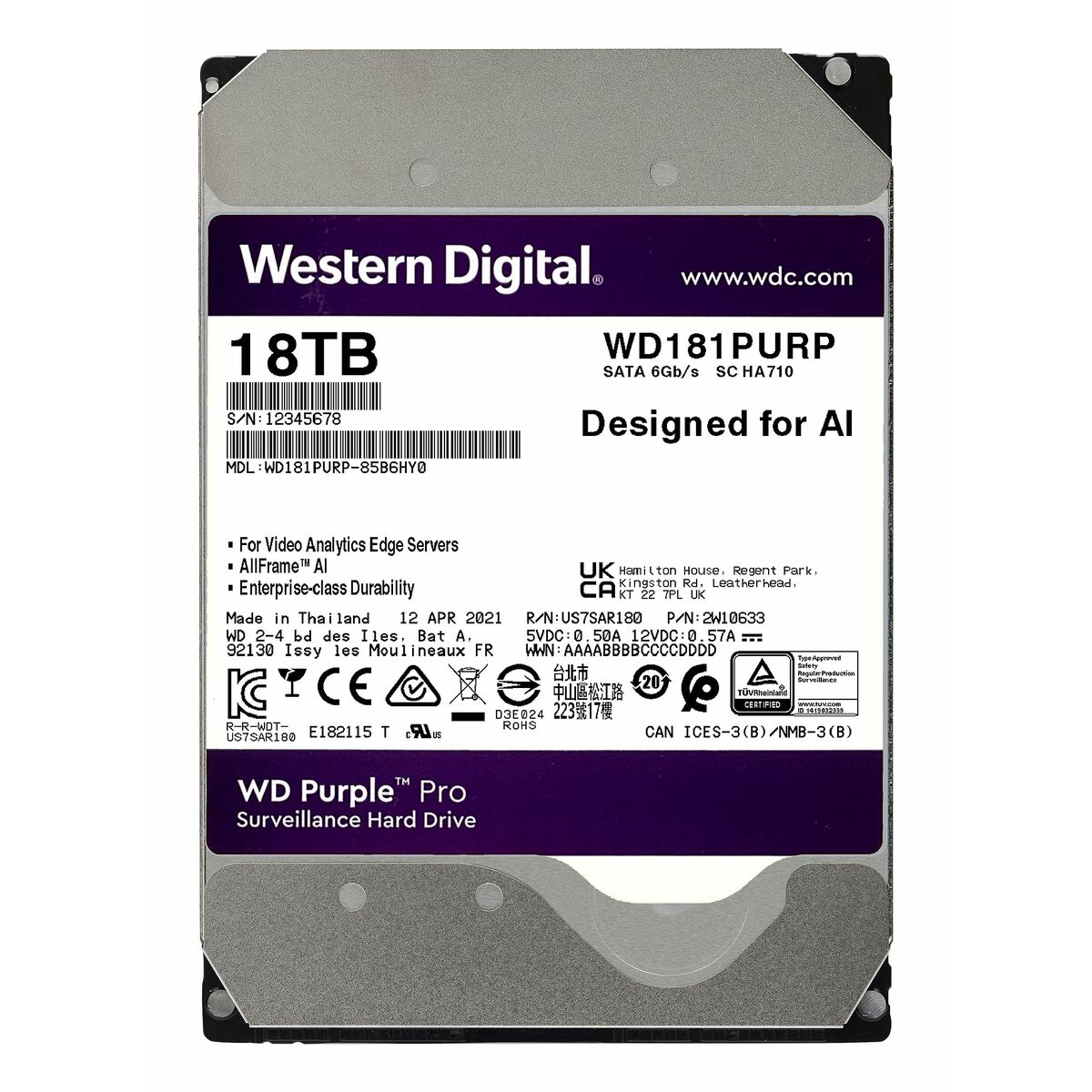 Afbeeldingen van Hard Drive Western Digital Purple Pro 3,5" 18 TB