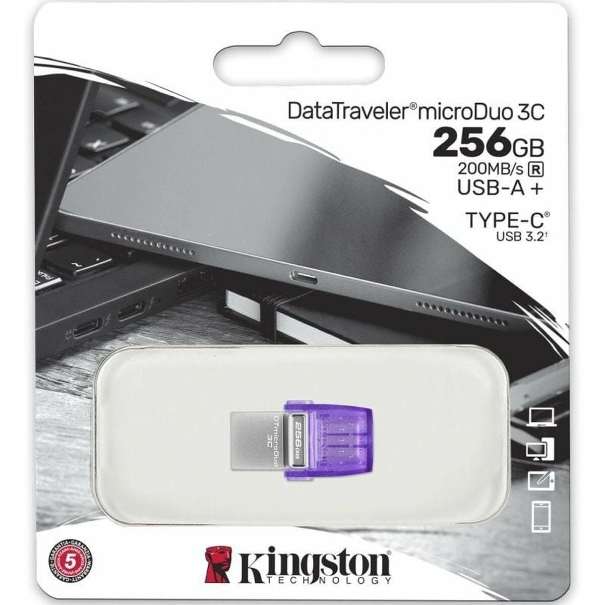 Afbeeldingen van USB stick Kingston DataTraveler microDuo 3C Violet 256 GB