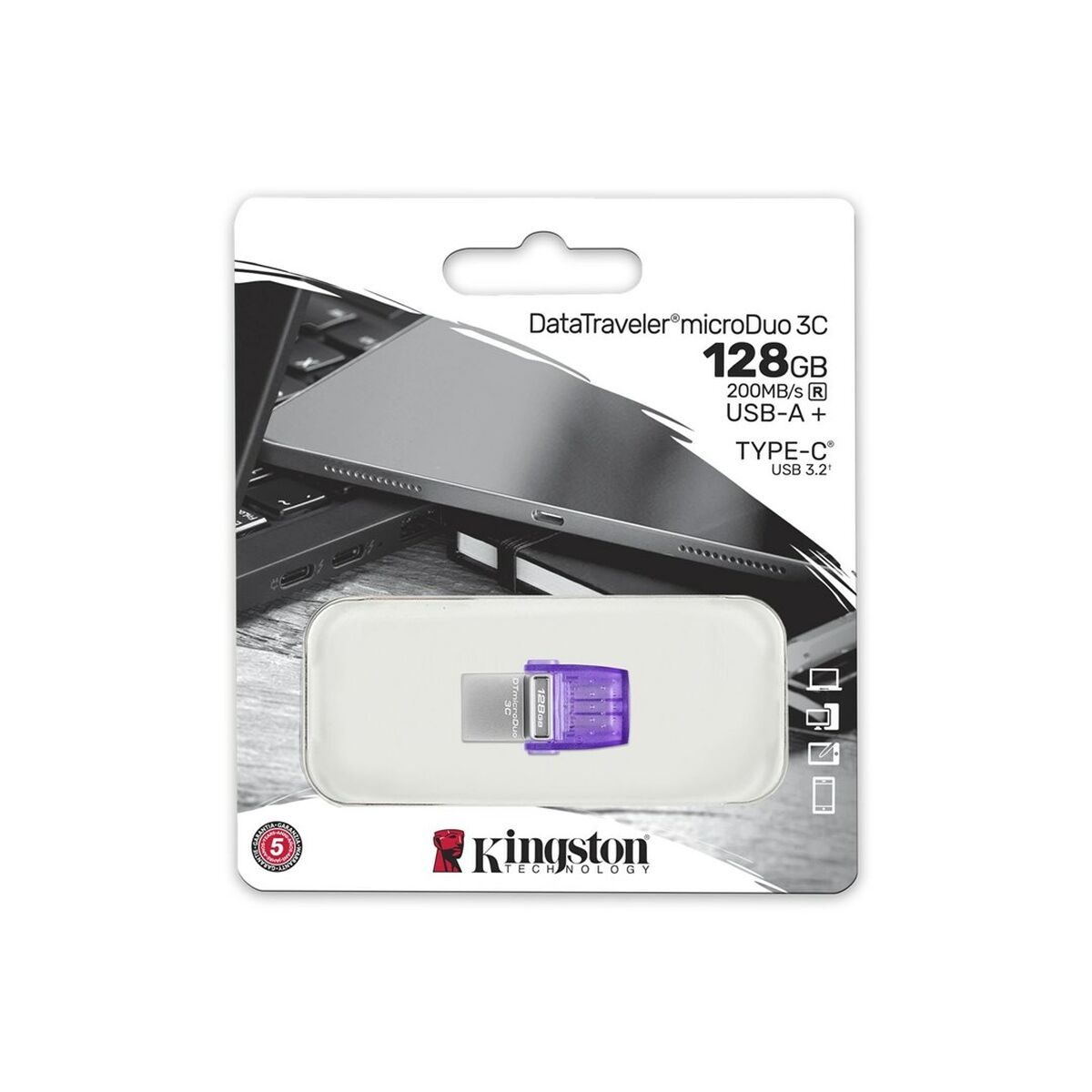 Afbeeldingen van USB stick Kingston microDuo 3C 128 GB Purple
