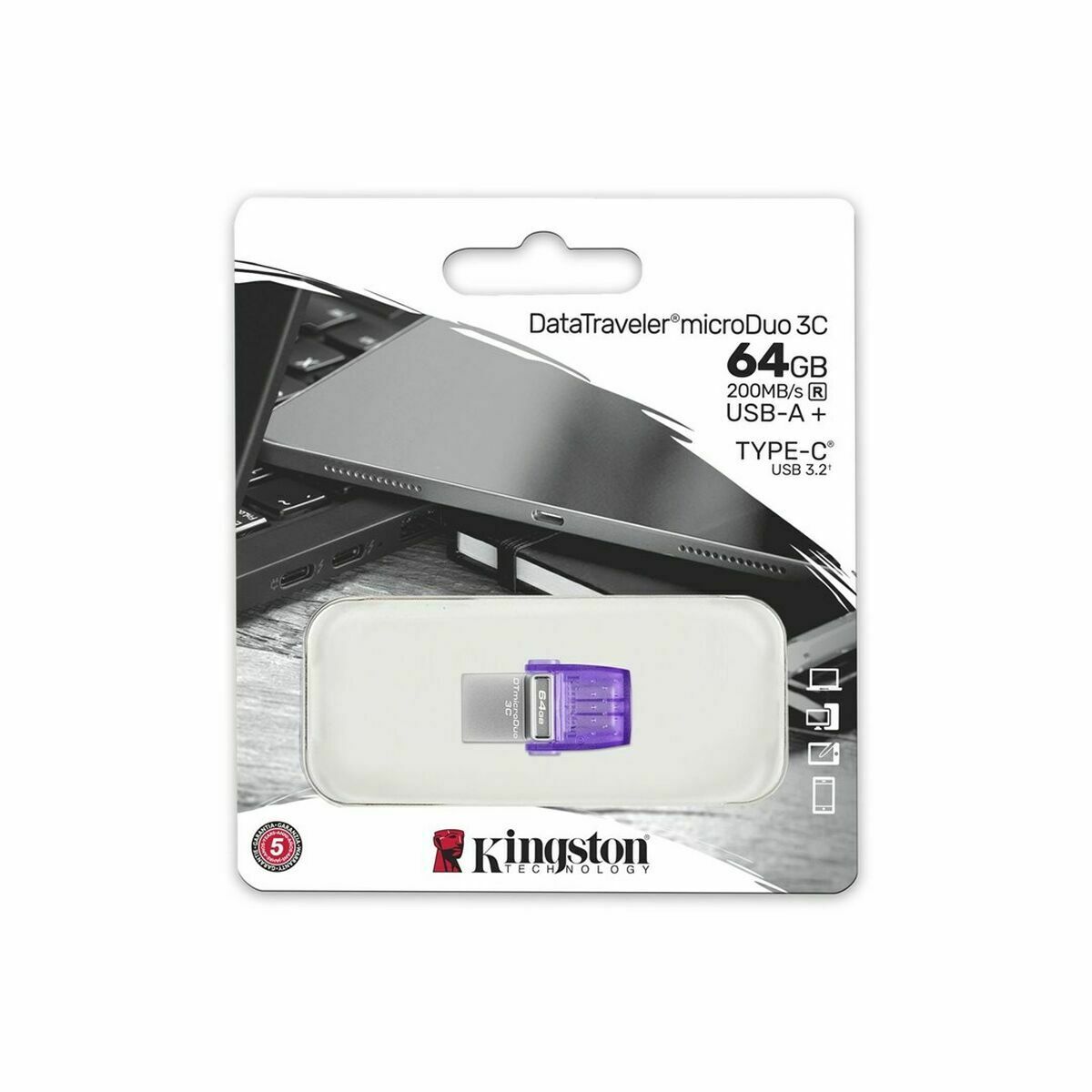 Afbeeldingen van USB stick Kingston microDuo 3C 64 GB Purple