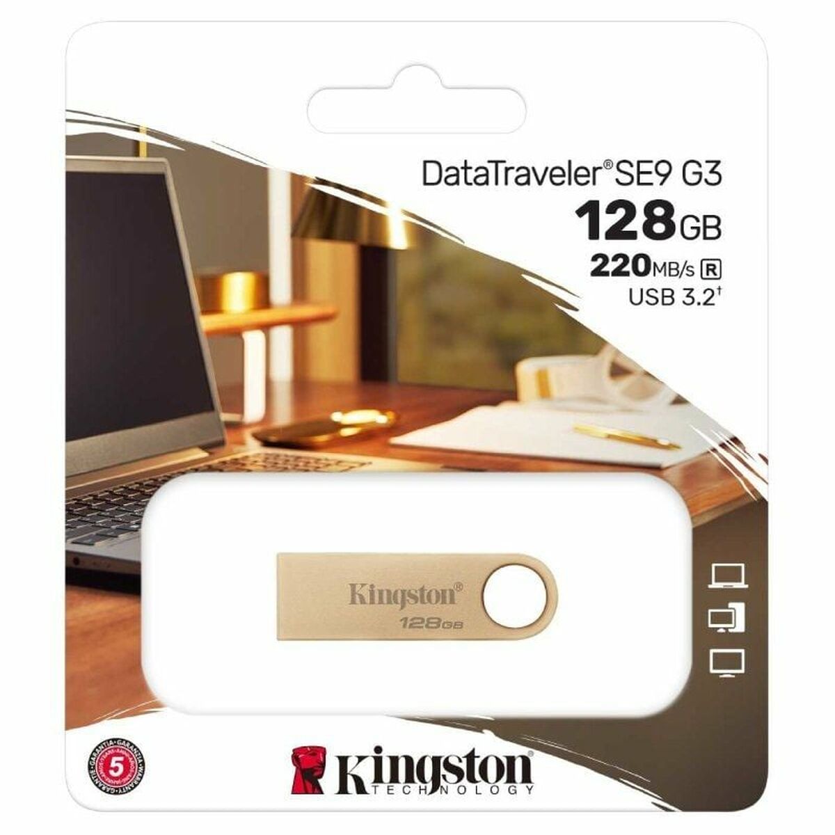 Picture of USB stick Kingston DataTraveler SE9 G3 USB 3.2 128 GB Golden
