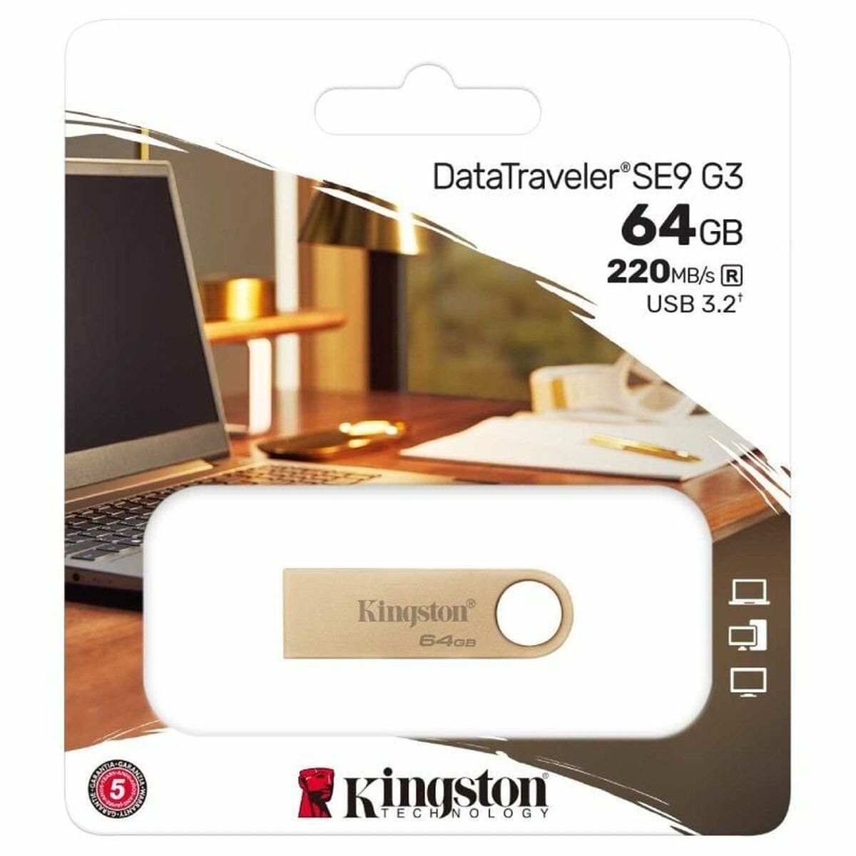 Afbeeldingen van USB stick Kingston DataTraveler SE9 G3 64 GB Golden