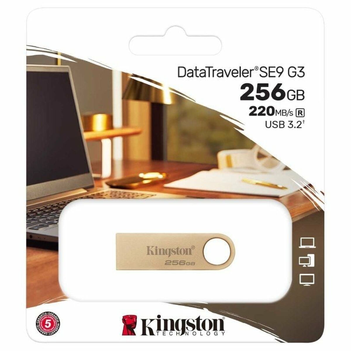Afbeeldingen van USB stick Kingston DataTraveler SE9 G3 256 GB Golden