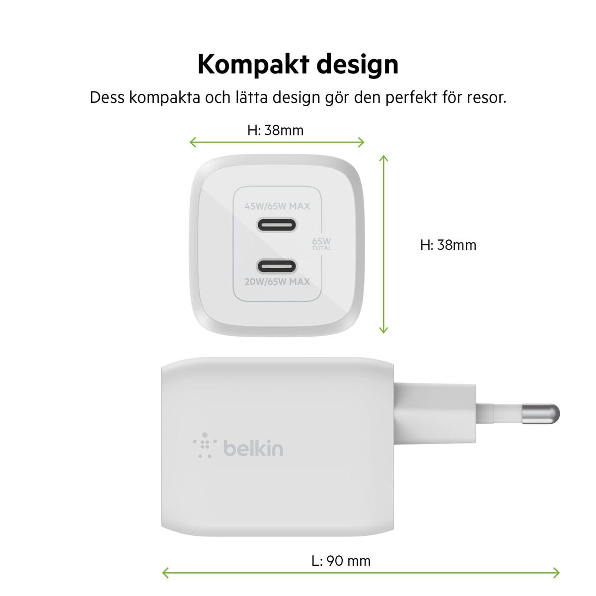 Bild von Wall Charger Belkin WCH013VF2MWH-B6 White 65 W