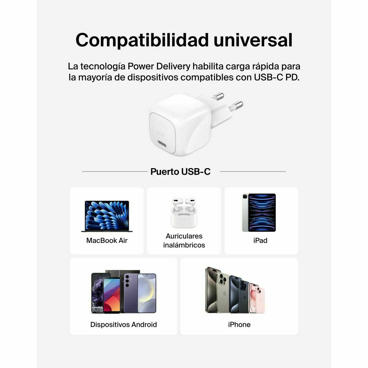 Afbeeldingen van Lightning Cable Belkin WCA008KQWH White 30 W