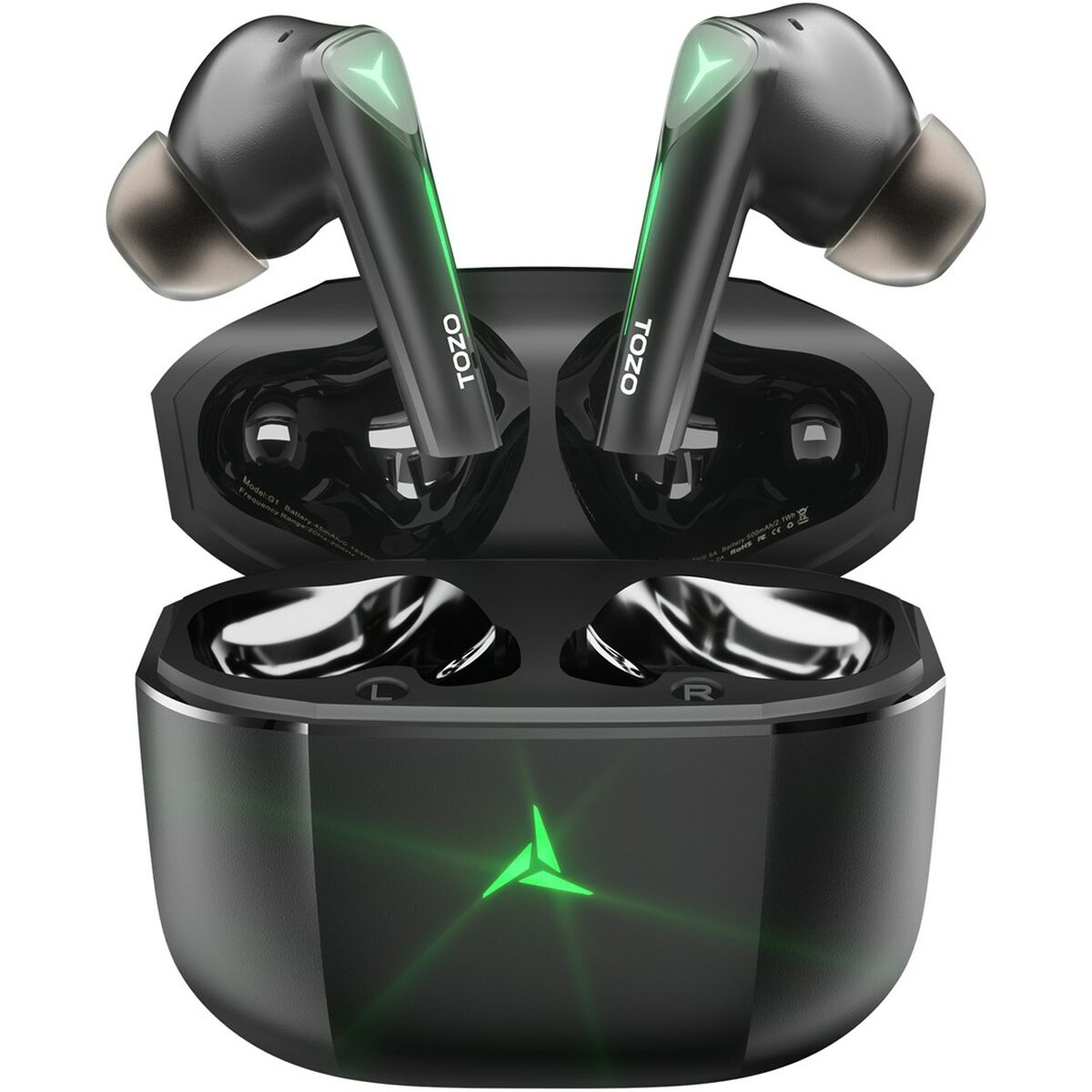 Écouteurs Sans Fil avec Étui de Charge TOZO Gaming Pods Noir