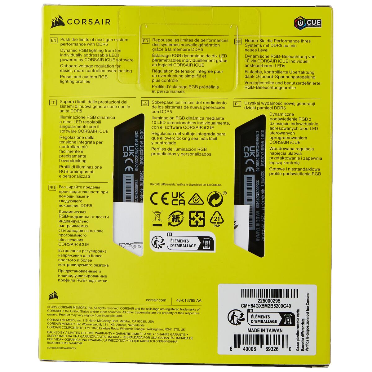 Picture of RAM Memory Corsair 1867488 64 GB DDR5 5200 MHz CL40