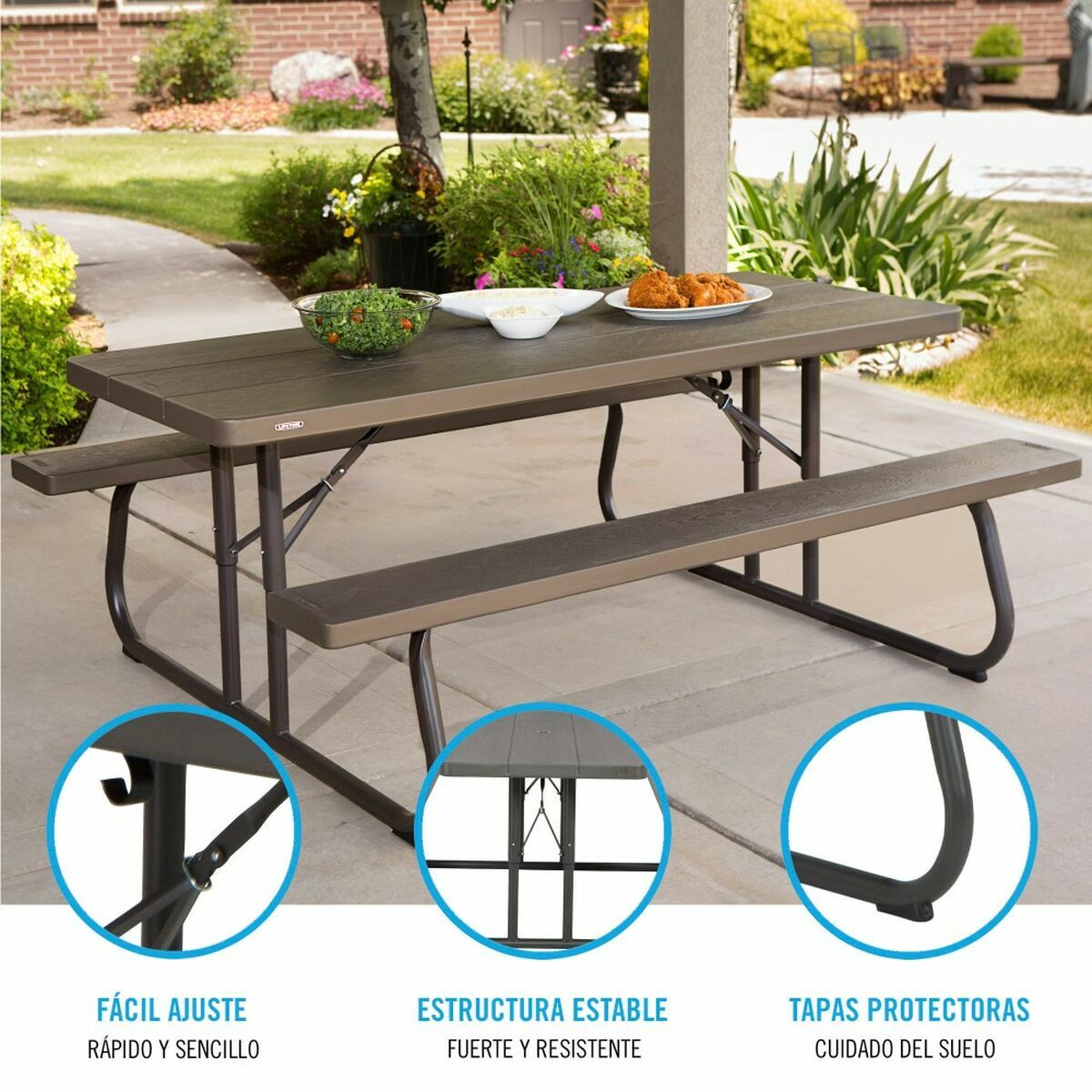 Picknicktafel Lifetime Hout Bruin Opvouwbaar Staal Plastic 183 x 145 x 74 cm