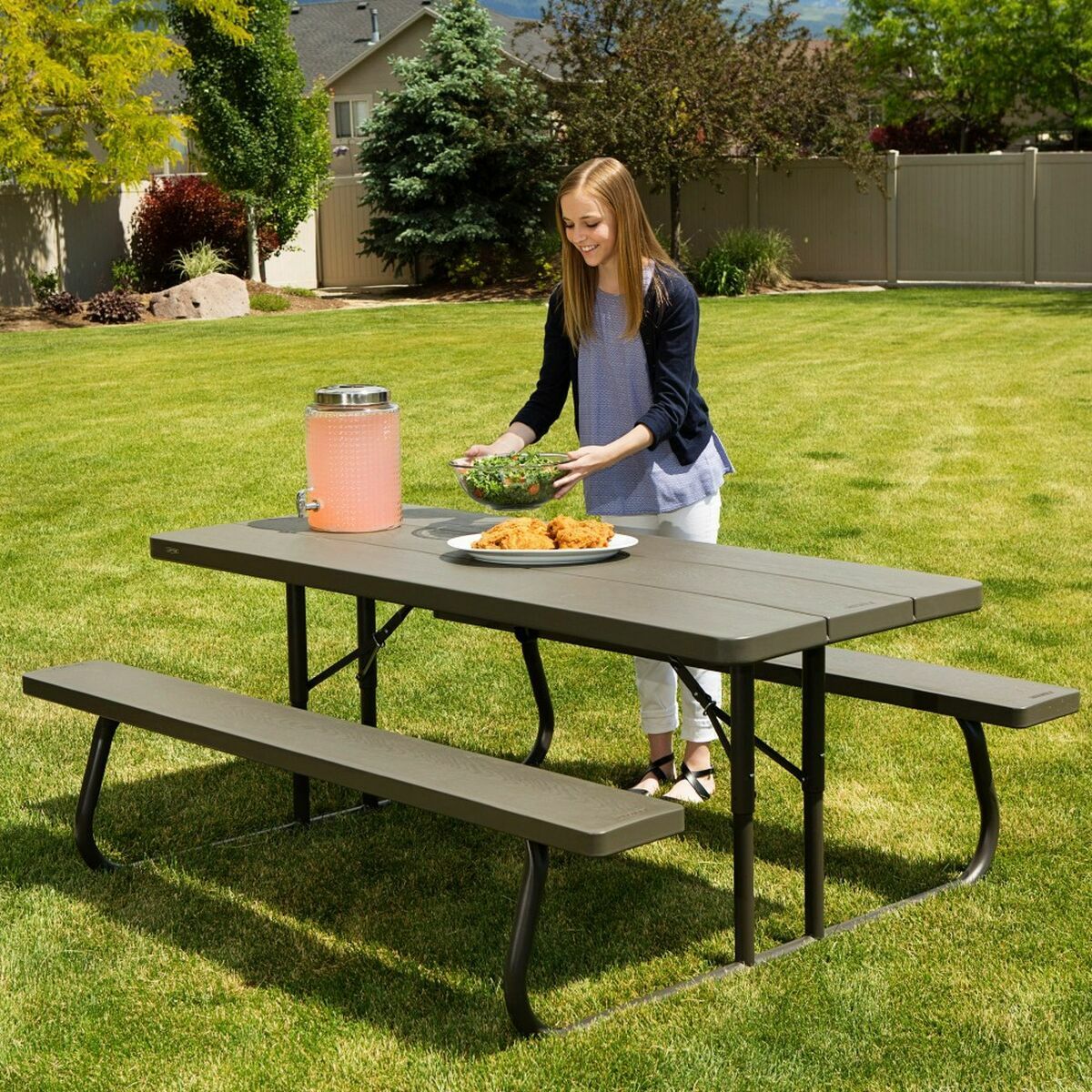 Picknicktafel Lifetime Hout Bruin Opvouwbaar Staal Plastic 183 x 145 x 74 cm