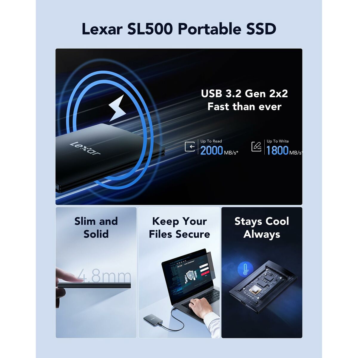 Afbeeldingen van External Hard Drive Lexar SL200 Black 2 TB SSD