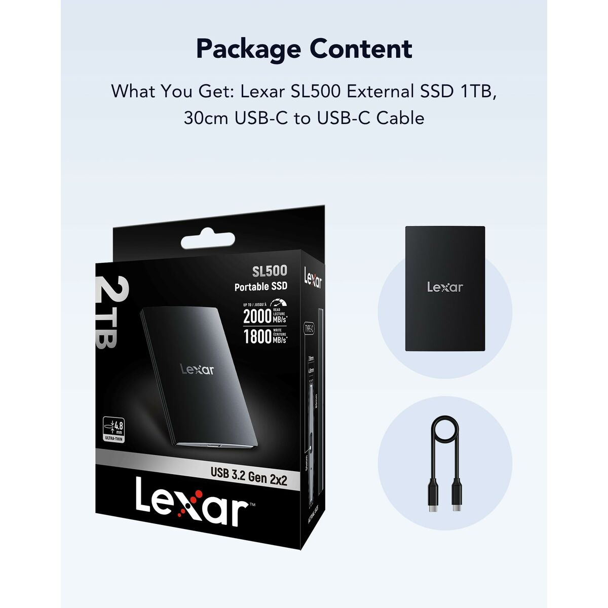 Afbeeldingen van External Hard Drive Lexar SL200 Black 2 TB SSD