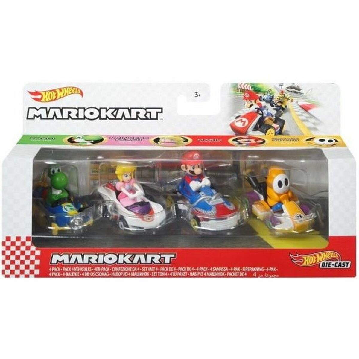 Set de voitures Hot Wheels Mario Kart 8 cm 4 Pièces