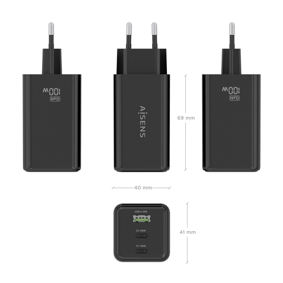 Bild von Cordless Charger Aisens ASCH-100W3P052-BK Black 100 W