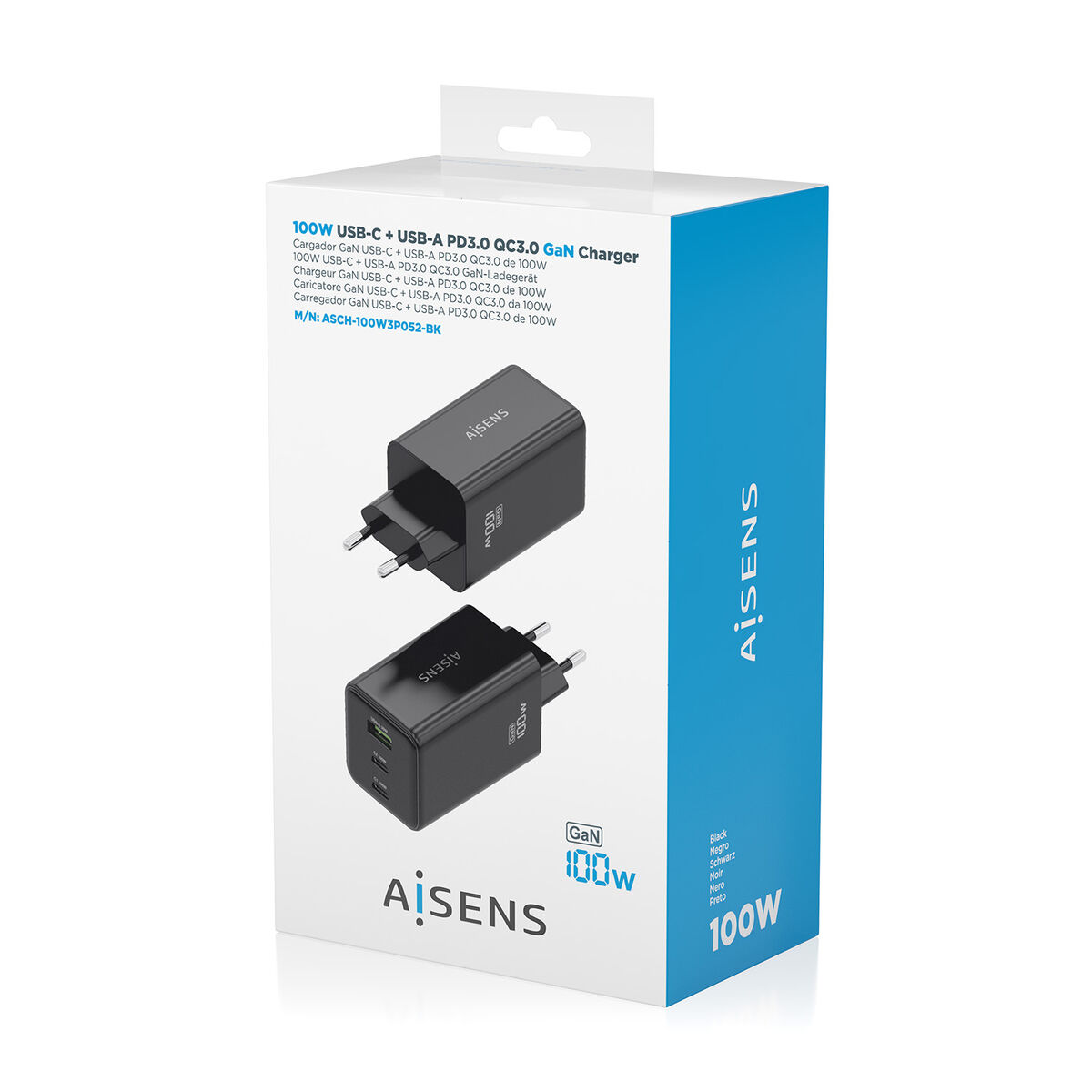 Bild von Cordless Charger Aisens ASCH-100W3P052-BK Black 100 W