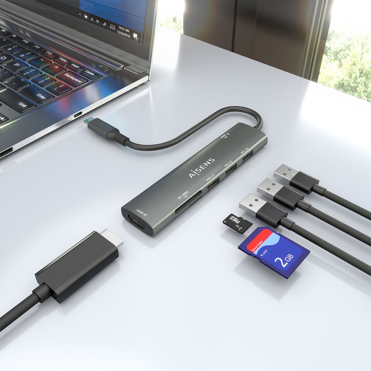 Picture of USB Hub Aisens 7 EN 1 Grey 100 W