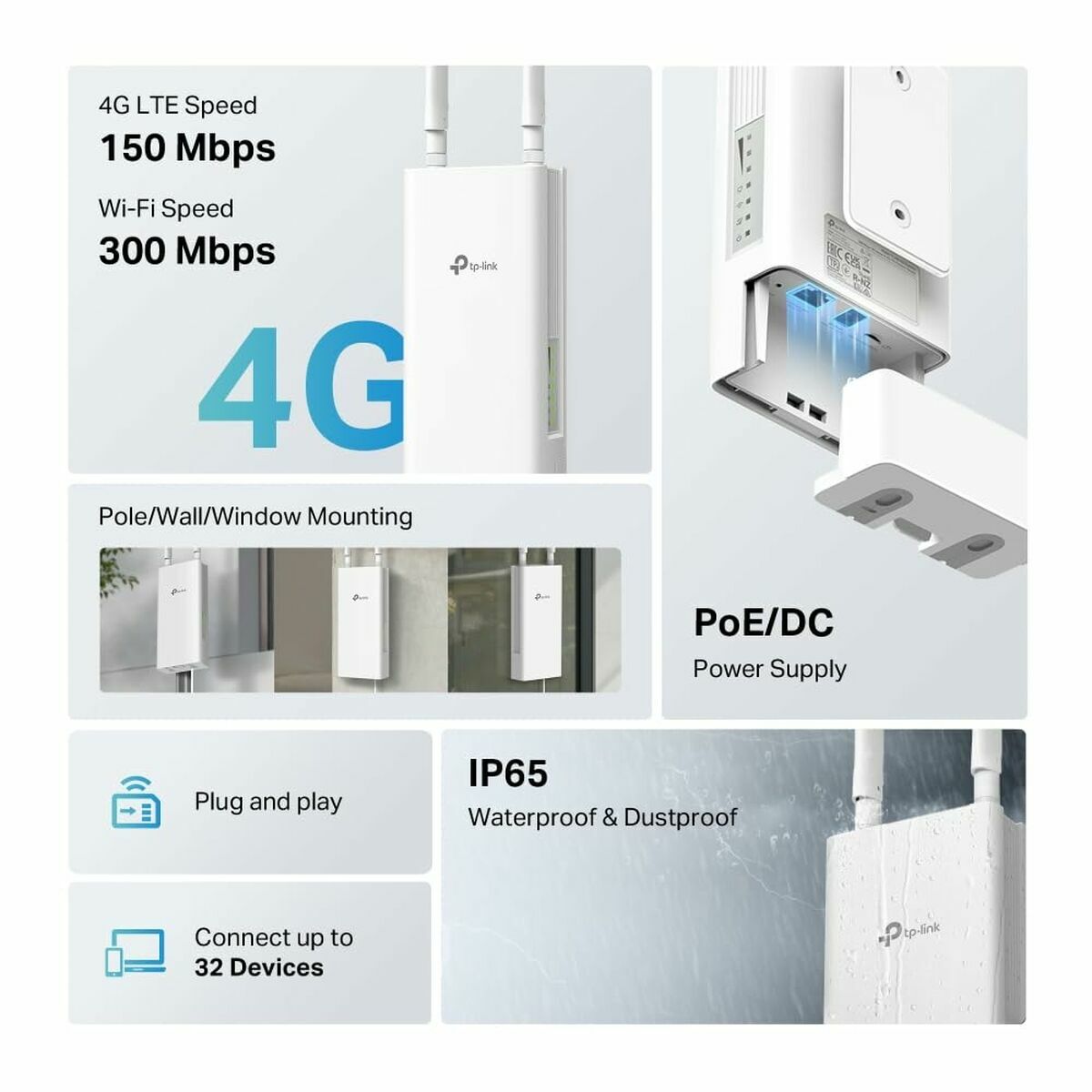 Afbeeldingen van Router TP-Link TL-MR100-OUTDOOR White RJ45 Ethernet LAN PoE x 1 LTE
