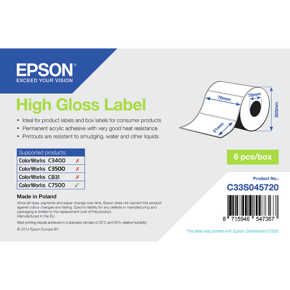Etiquettes pour Imprimante Epson C33S045720 Blanc Brillant (1 Unités)
