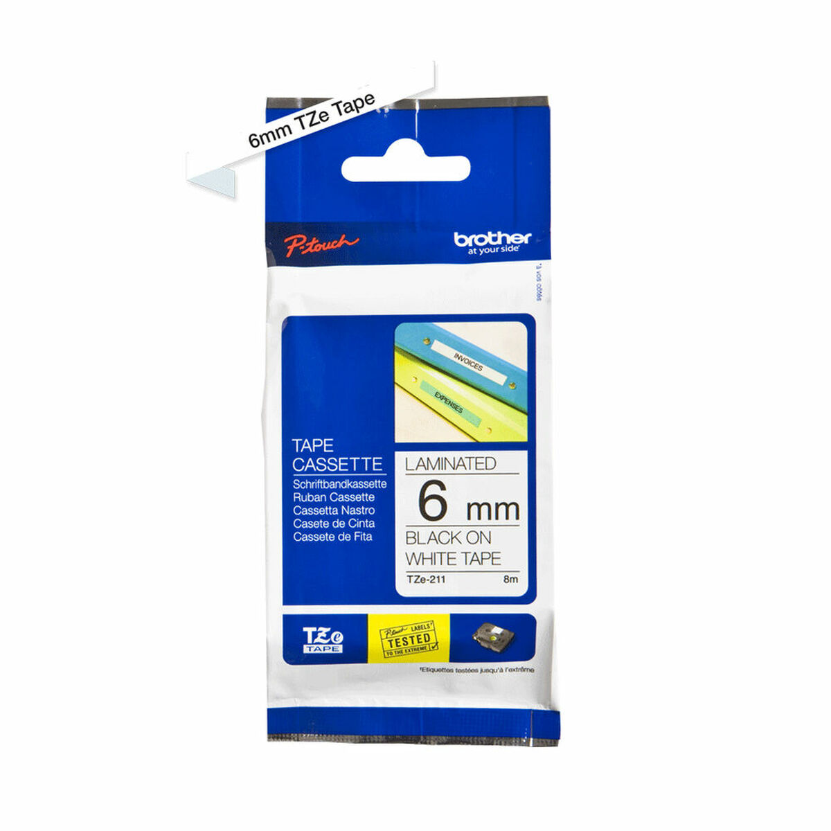 Afbeeldingen van Laminated Tape for Labelling Machines Brother TZe211 Grey Black/White