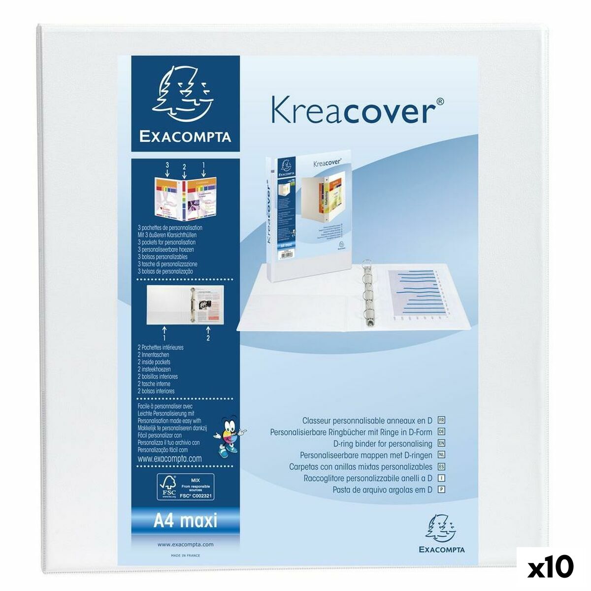 Reliure à anneaux Exacompta Kreacover Blanc A4+ Personnalisable (10 Unités)