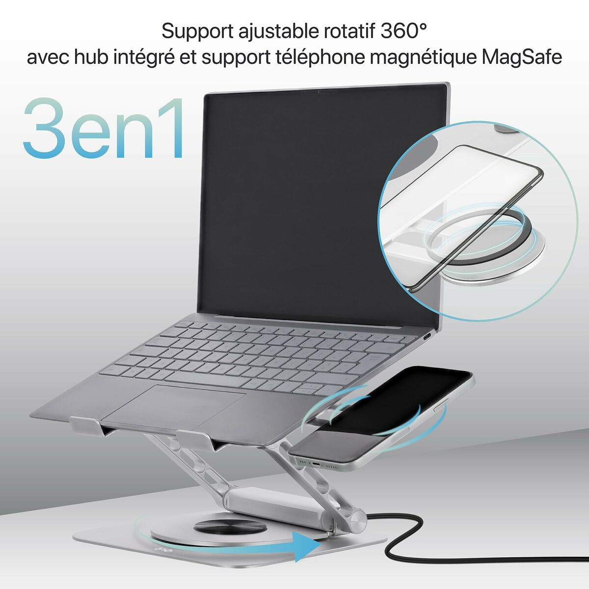 Image secondaire de Support pour Ordinateur Portable T'NB iClick Métal Moderne Rotation à 360°